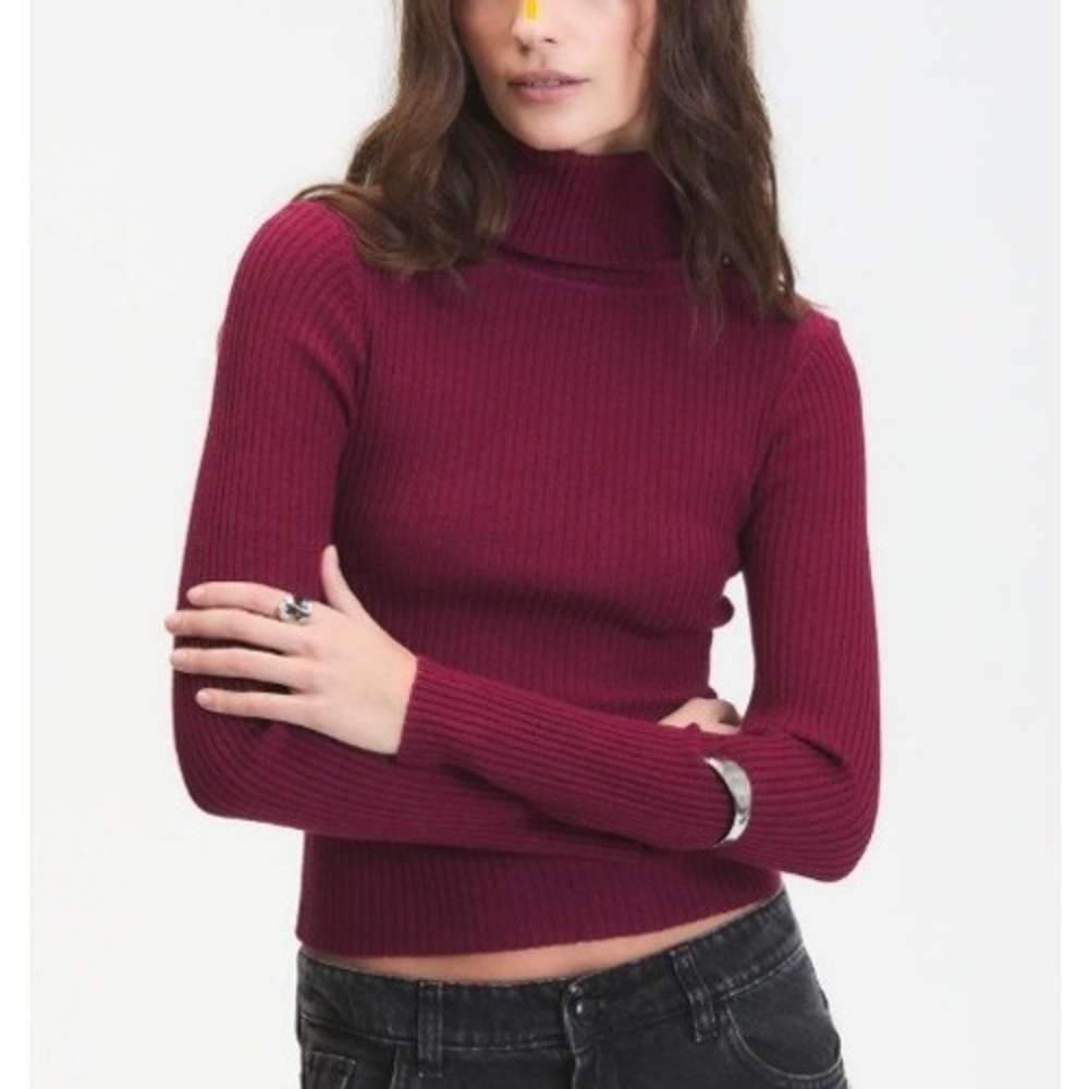 NWOT DÈLUC Mylo Ribbed Knit Turtleneck Sweater In Wine Red Women Size Medium